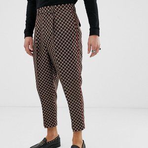 ASOS EDITION drop crotch tapered pants with geo in black and red